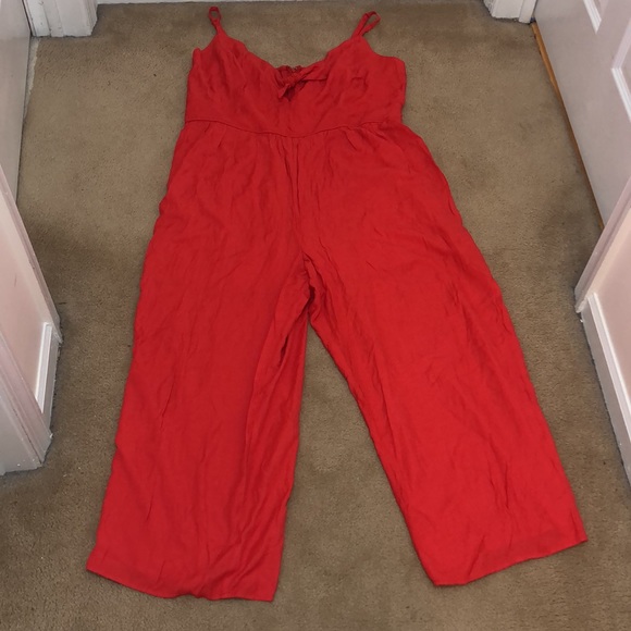 Francesca’s Red Tie Front Jumpsuit - Picture 2 of 3
